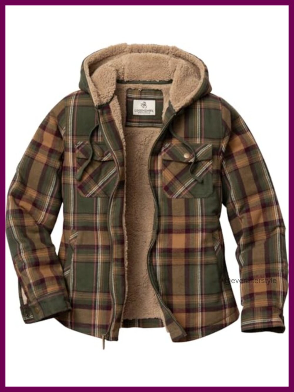 Hooded Shacket Berber Lined Shirt Jacket Faux Fur Plaid Snap Pockets